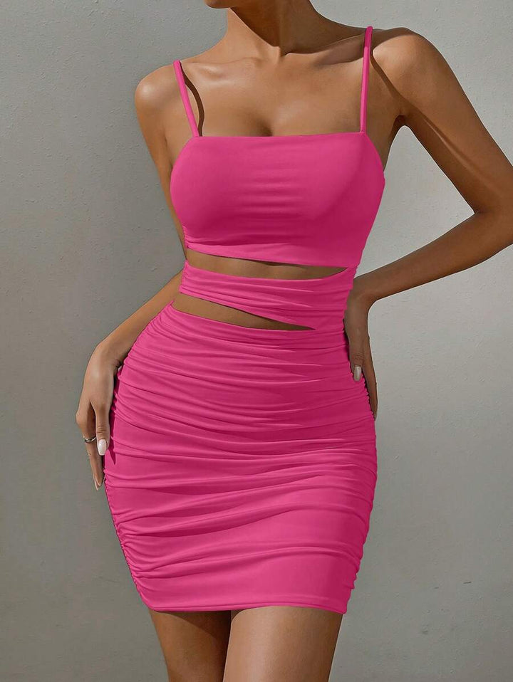 Barbie Cut Out Ruched Side Cami Bodycon Dress