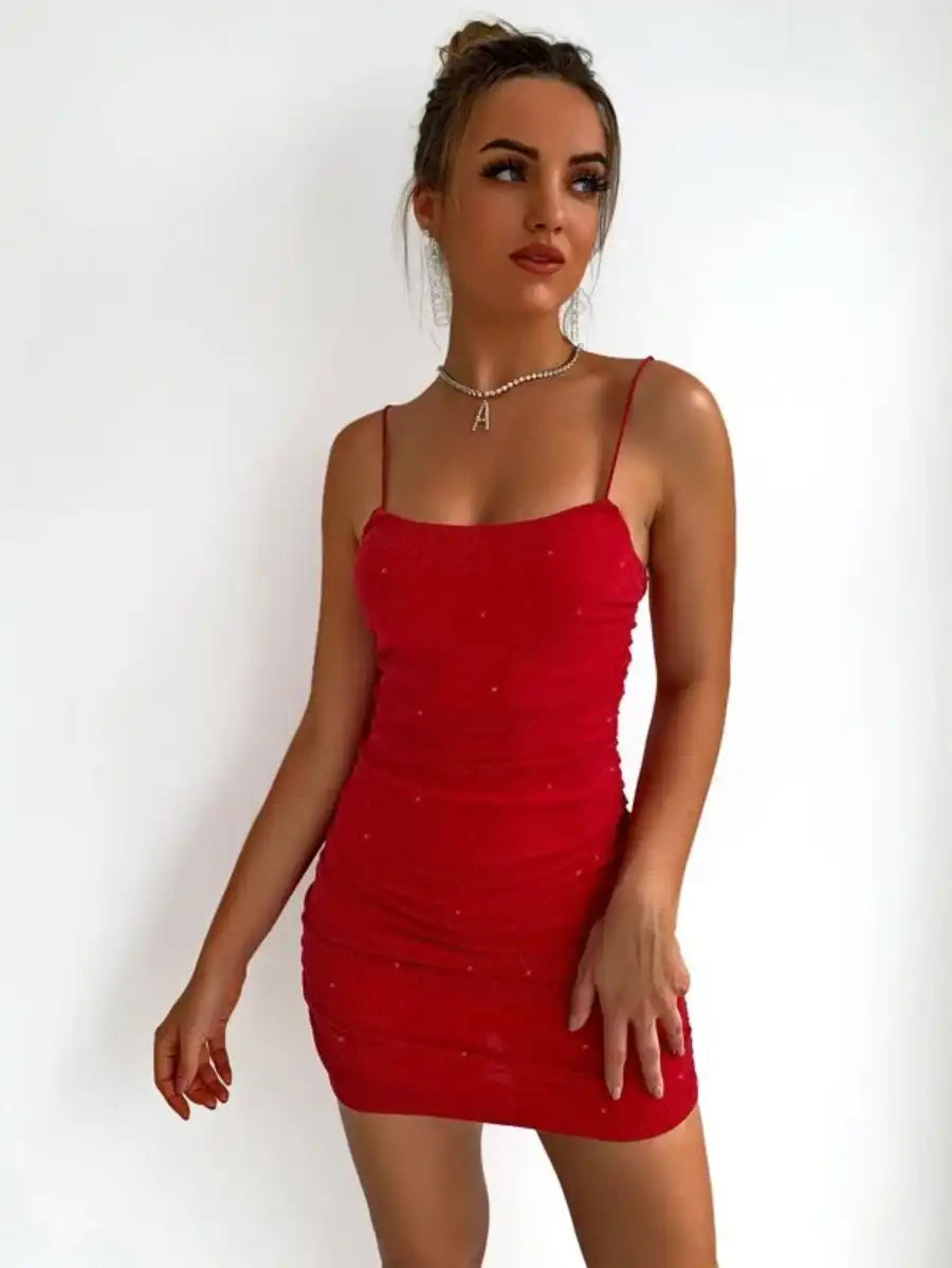 Barbie Cutout Ruched Detail Glitter Bodycon Dress