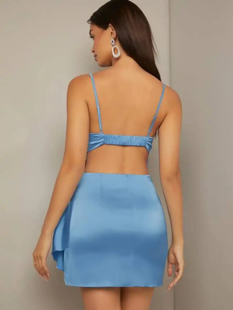 Barbie Draped Collar Wrap Satin Cami Dress