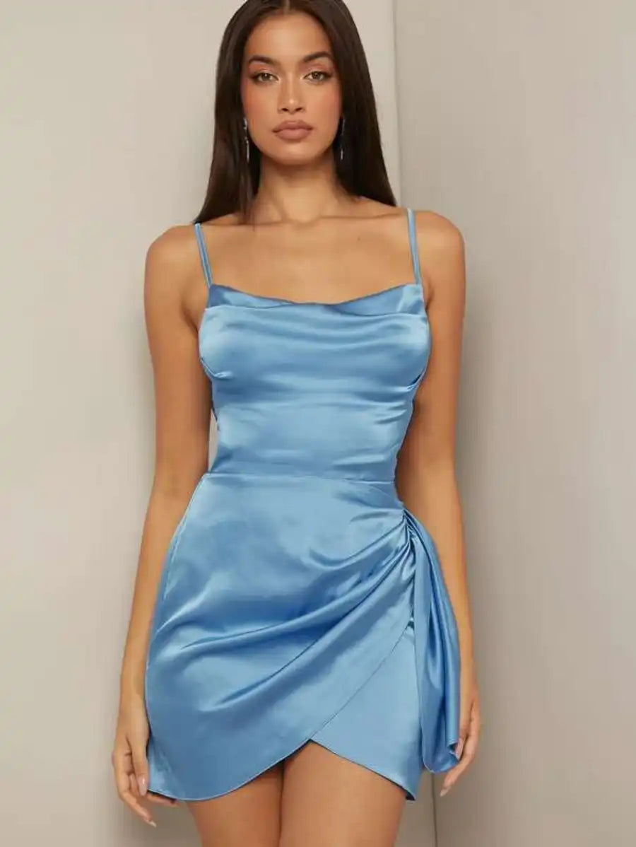 Barbie Draped Collar Wrap Satin Cami Dress