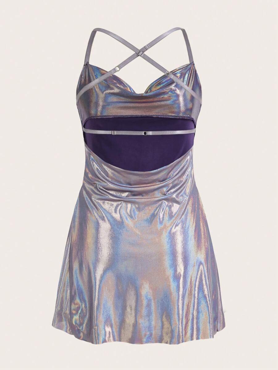 Drapiertes, kreuz und quer verlaufendes Cami-Kleid in Metallic-Optik 