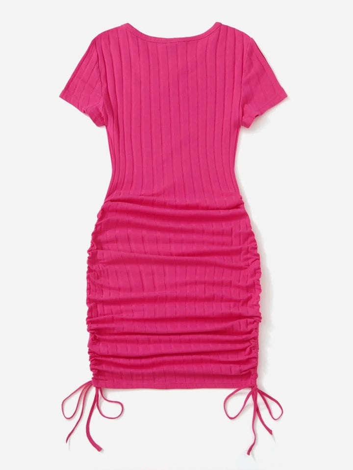 Barbie Drawstring Side Rib Knit Casual Dress
