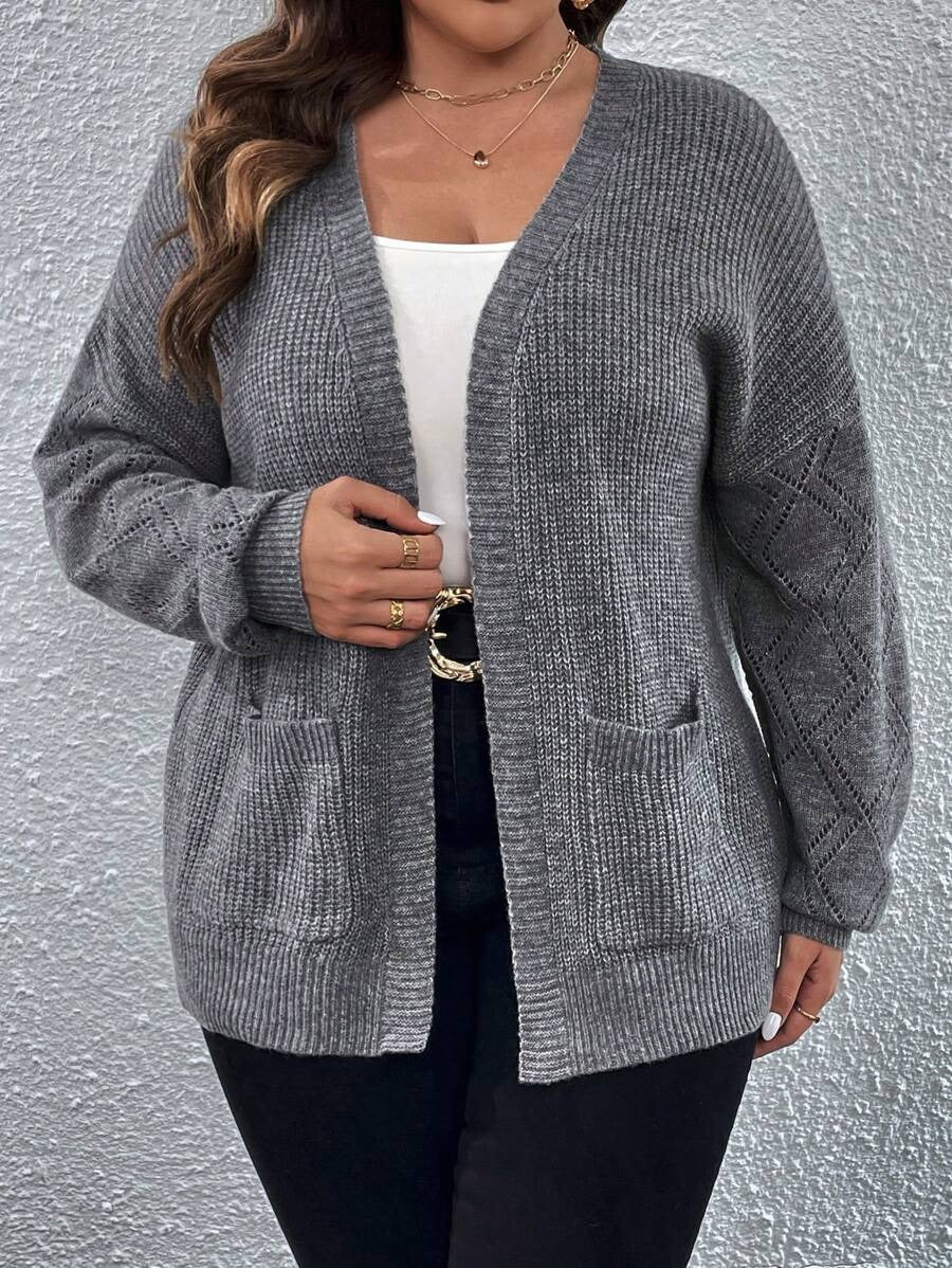 Drop Double Pocket Long Sleeve Cardigan