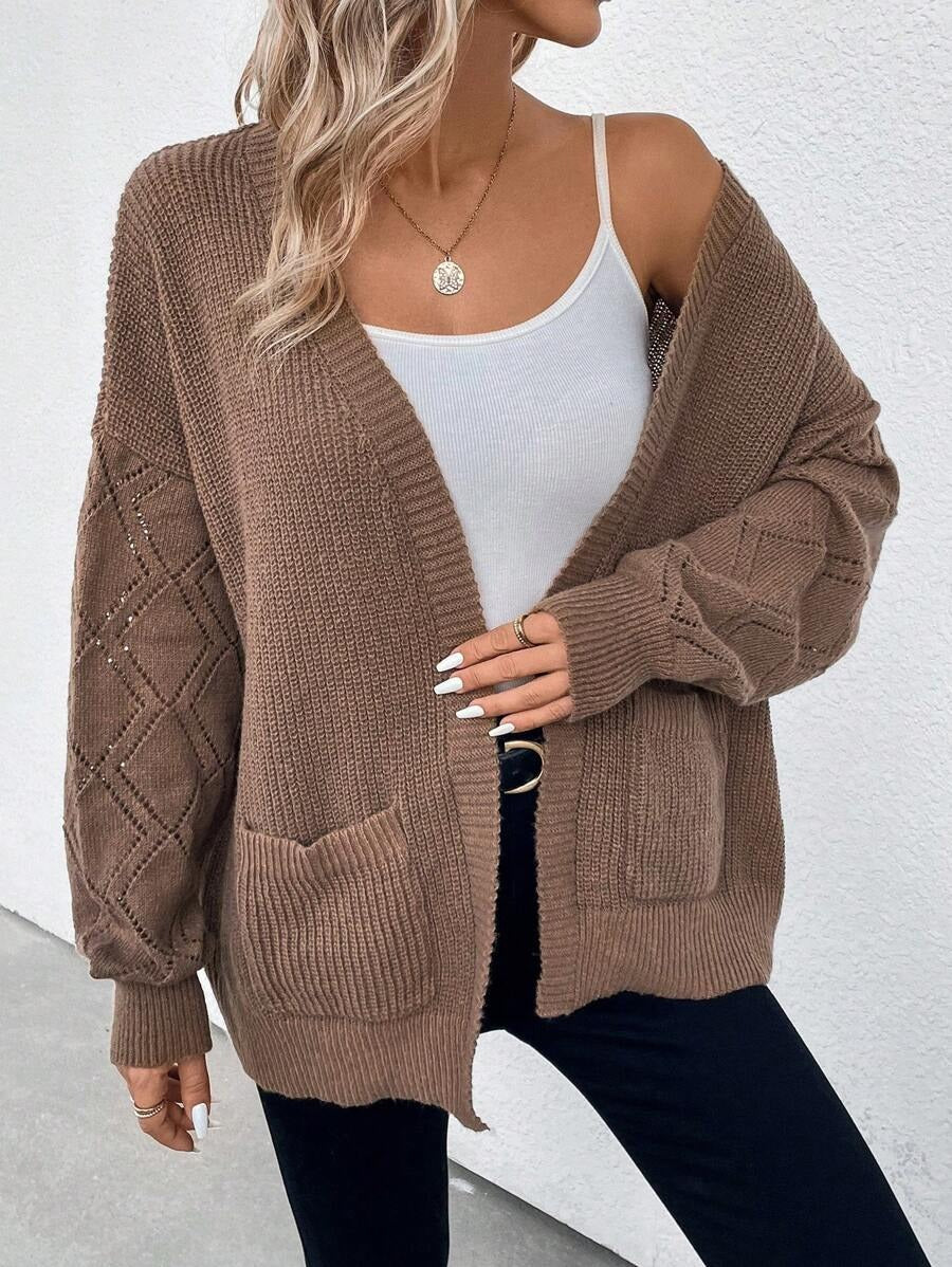 Drop Double Pocket Long Sleeve Cardigan