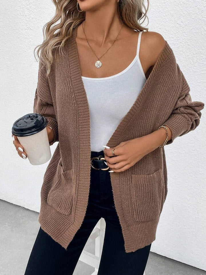 Drop Double Pocket Long Sleeve Cardigan