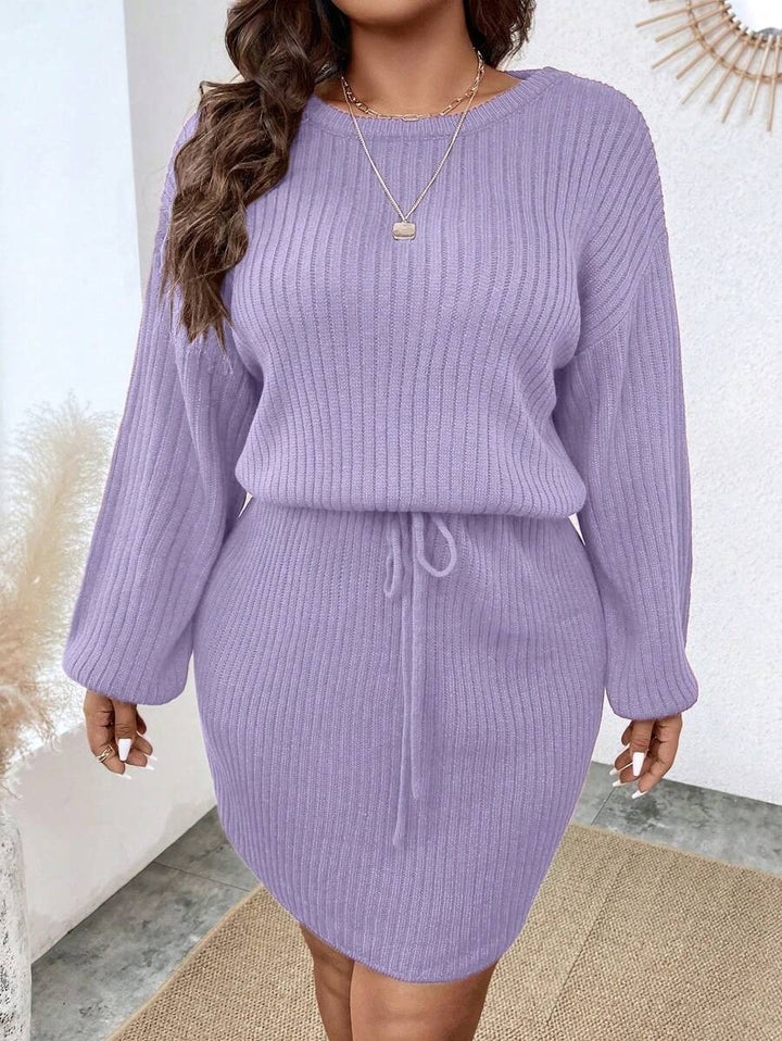 Drop Shoulder Drawstring Waist Sweater Dress