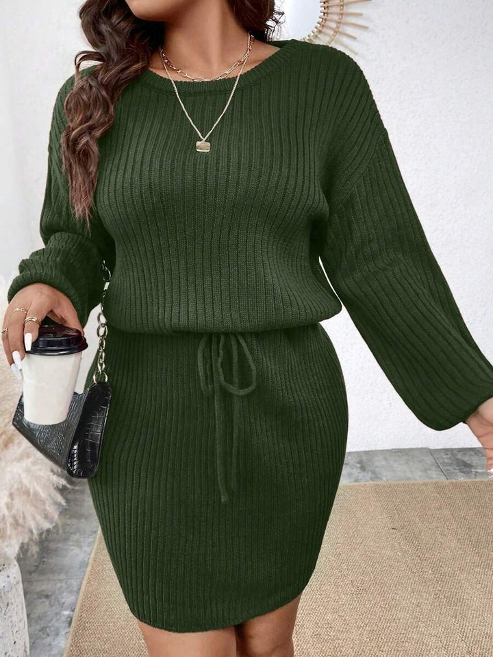 Drop Shoulder Drawstring Waist Sweater Dress