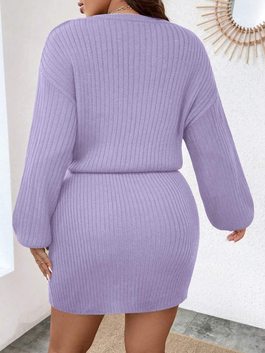 Drop Shoulder Drawstring Waist Sweater Dress