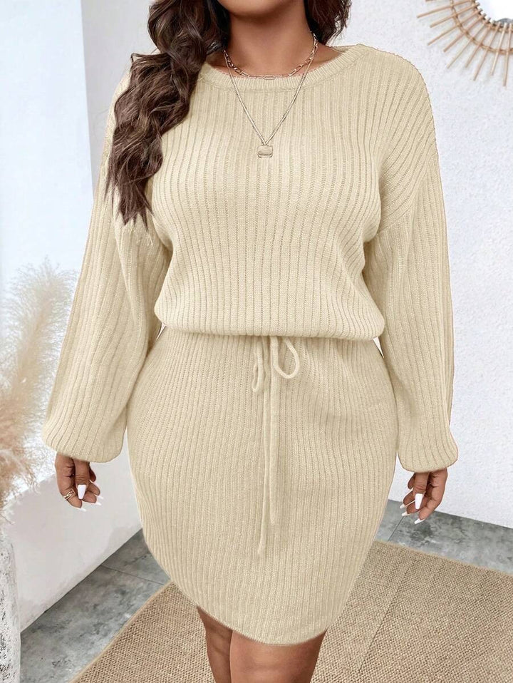 Drop Shoulder Drawstring Waist Sweater Dress