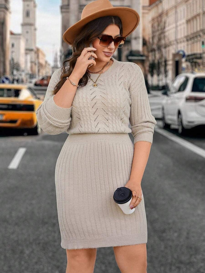 Drop Shoulder Drawstring Waist Sweater Dress