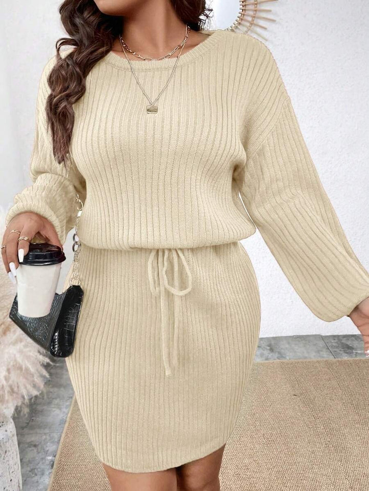Drop Shoulder Drawstring Waist Sweater Dress