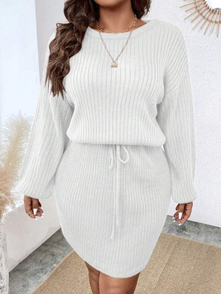 Drop Shoulder Drawstring Waist Sweater Dress