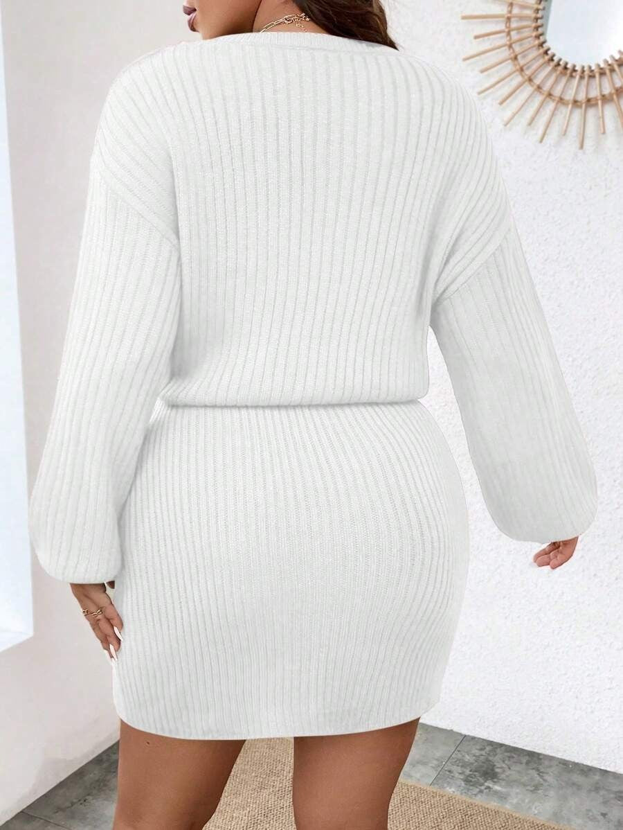 Drop Shoulder Drawstring Waist Sweater Dress