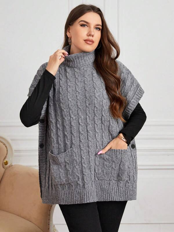Dual Pocket Batwing Sleeve Cable Knit Top