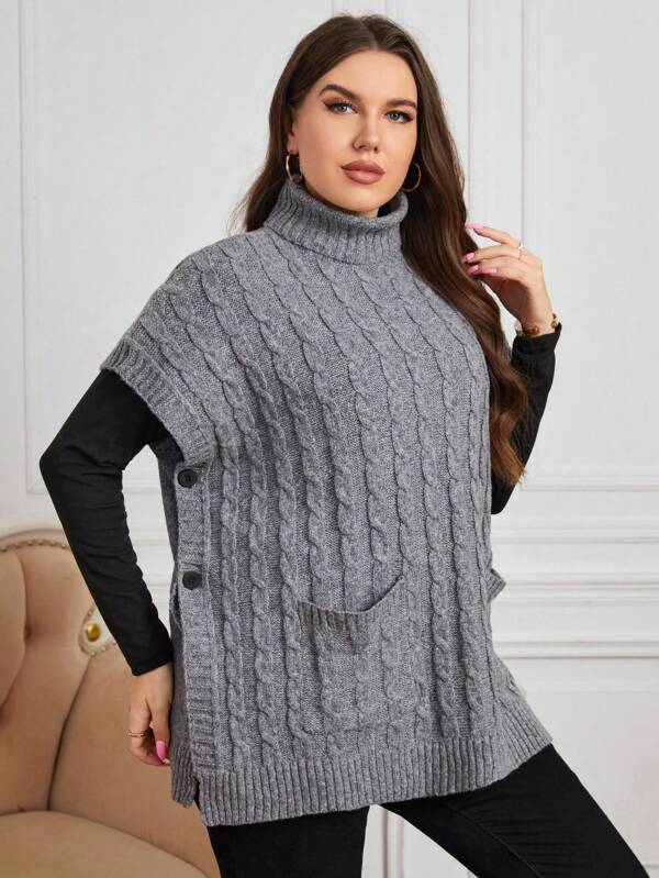Dual Pocket Batwing Sleeve Cable Knit Top