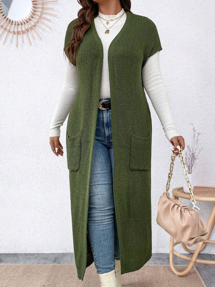 Dual Pocket Batwing Sleeve Open Front Cardigan