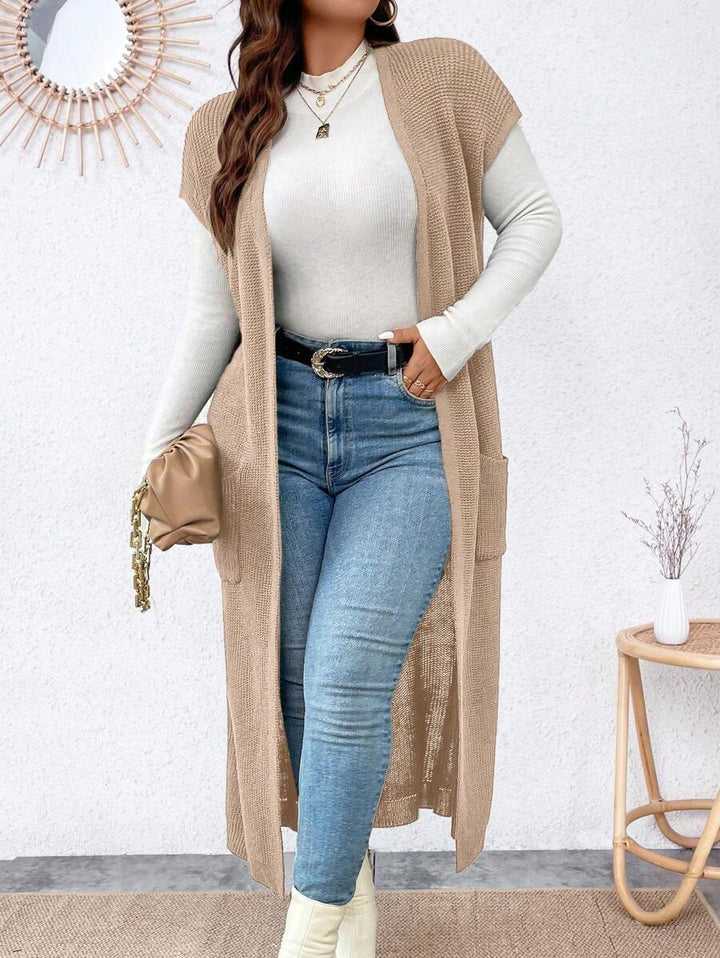 Dual Pocket Batwing Sleeve Open Front Cardigan