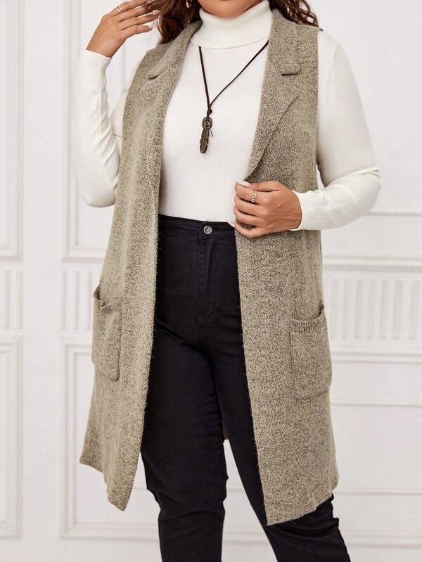 Dual Pocket Open Front Vest Cardigan