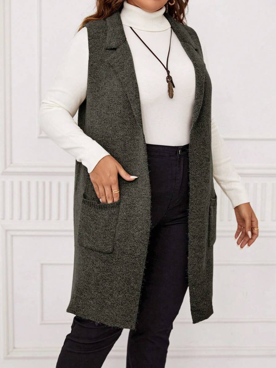 Dual Pocket Open Front Vest Cardigan