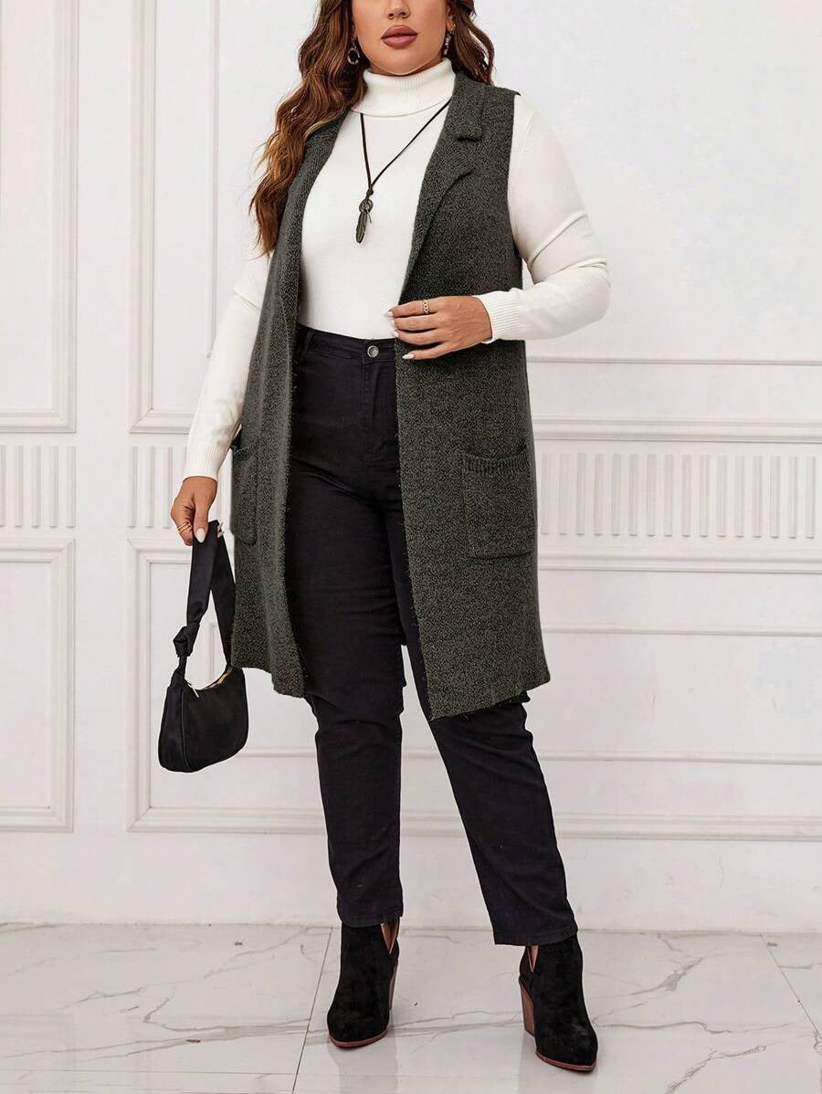 Dual Pocket Open Front Vest Cardigan