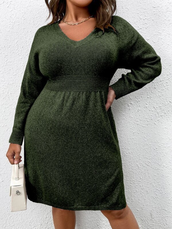 Flared Design High Waist Sweater Dress