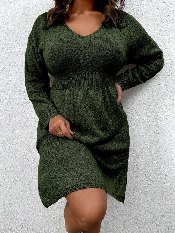 Flared Design High Waist Sweater Dress