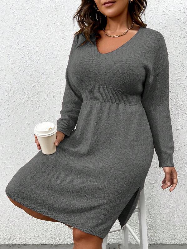 Flared Design High Waist Sweater Dress