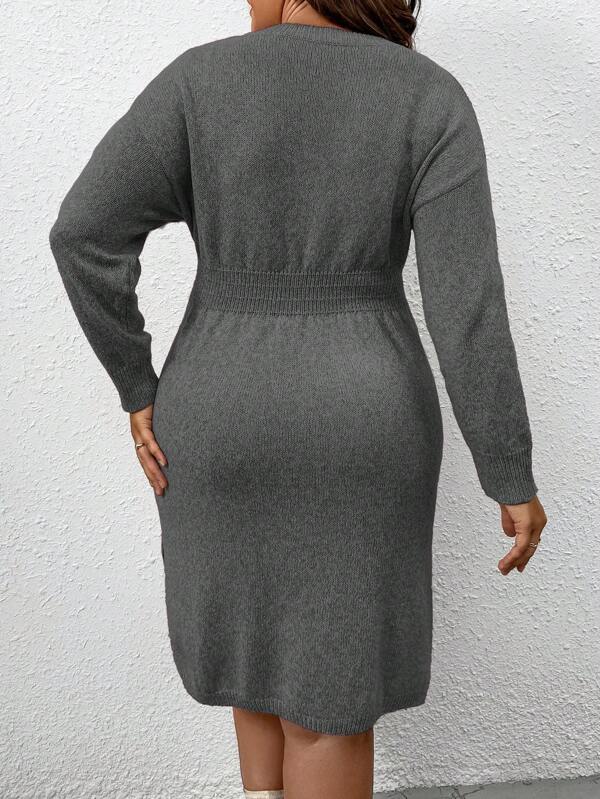 Flared Design High Waist Sweater Dress