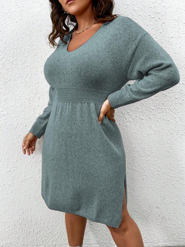 Flared Design High Waist Sweater Dress