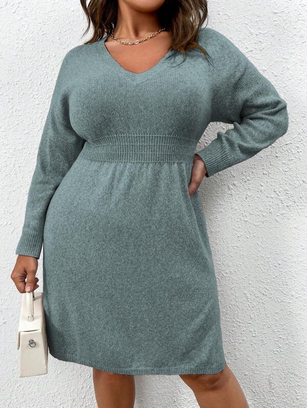 Flared Design High Waist Sweater Dress