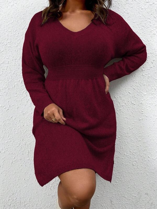 Flared Design High Waist Sweater Dress