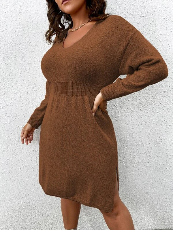 Flared Design High Waist Sweater Dress