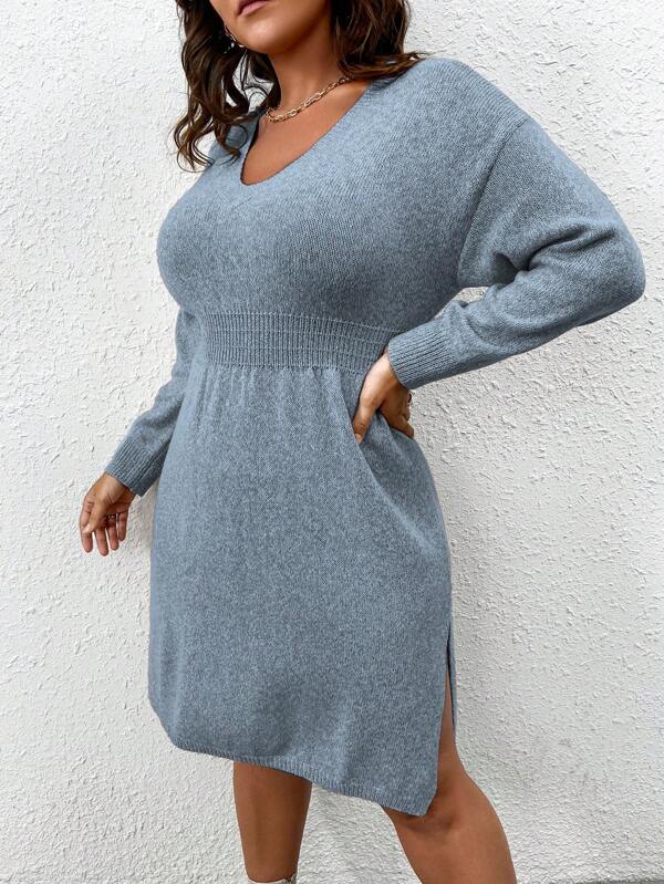 Flared Design High Waist Sweater Dress