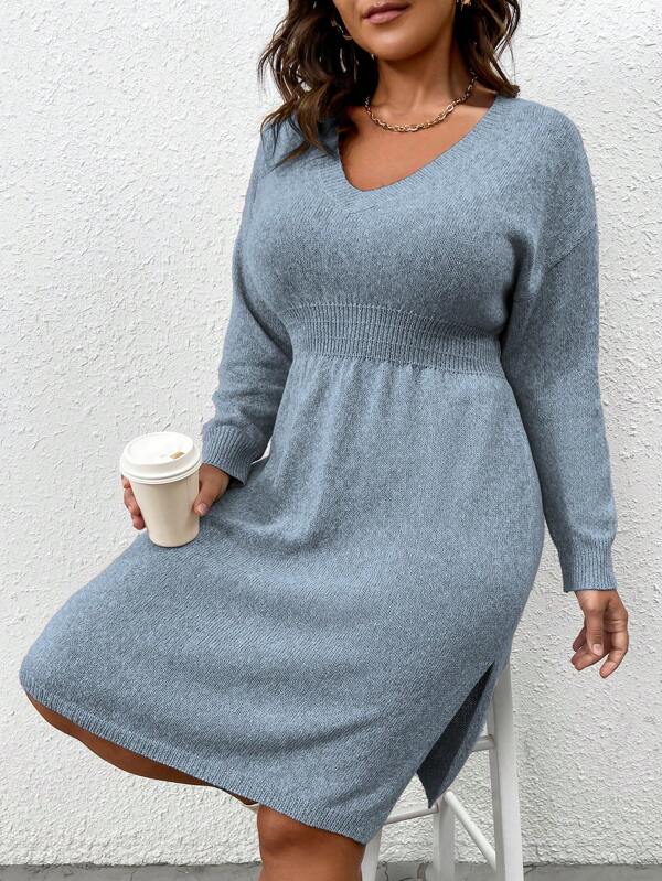 Flared Design High Waist Sweater Dress