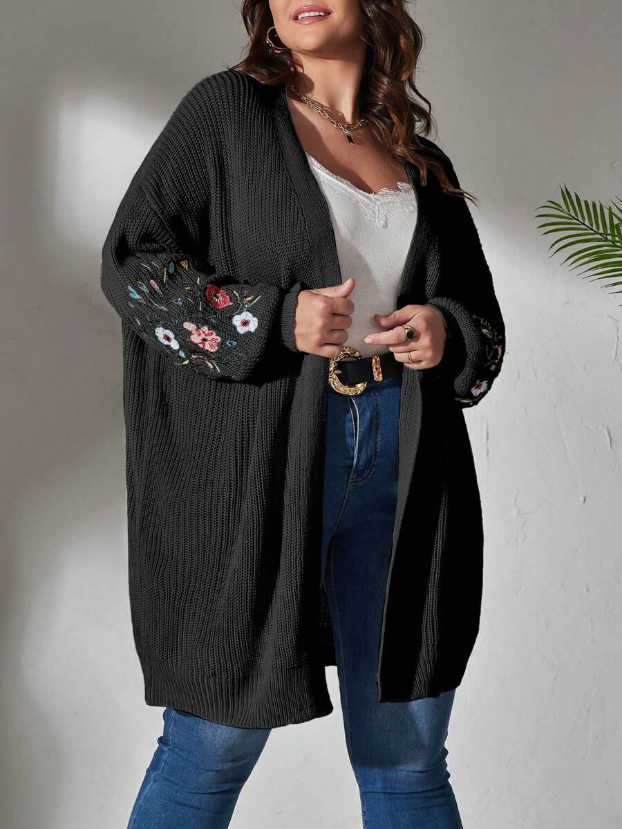 Floral Embroidered Duster Cardigan