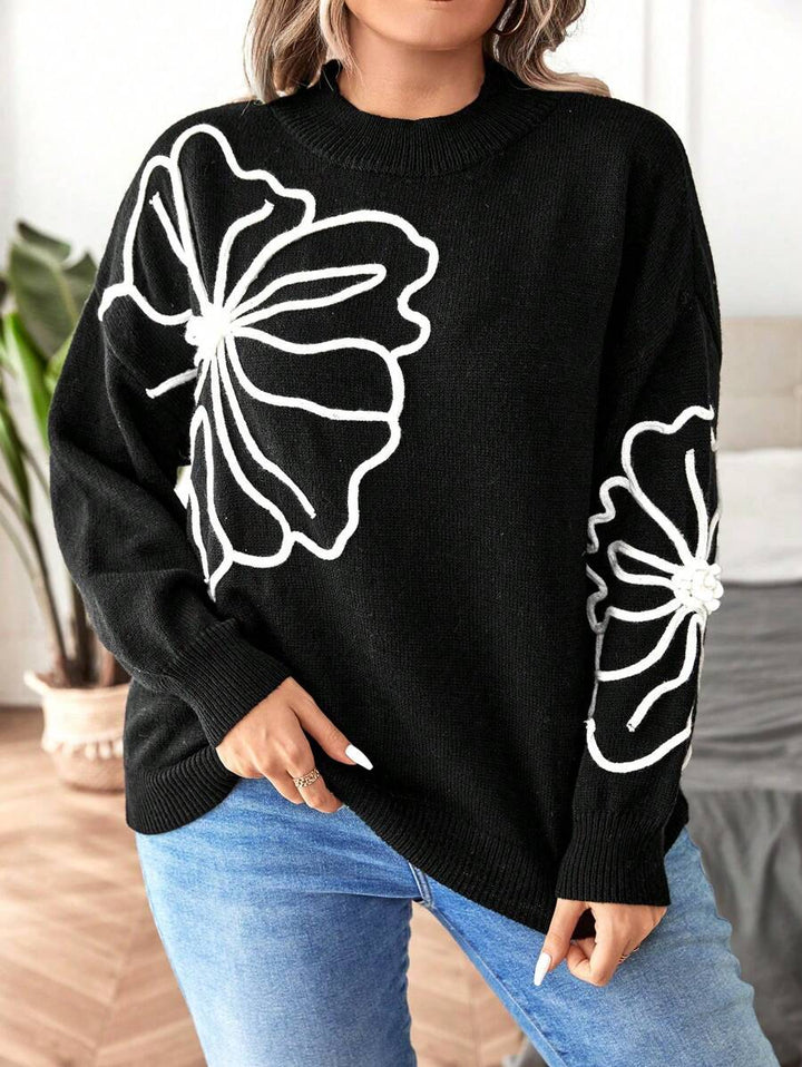 Floral Pattern Elegant Sweater