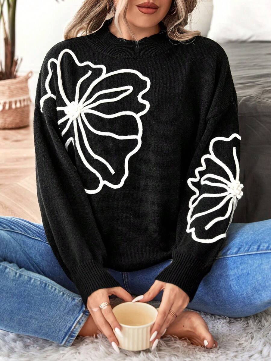 Floral Pattern Elegant Sweater