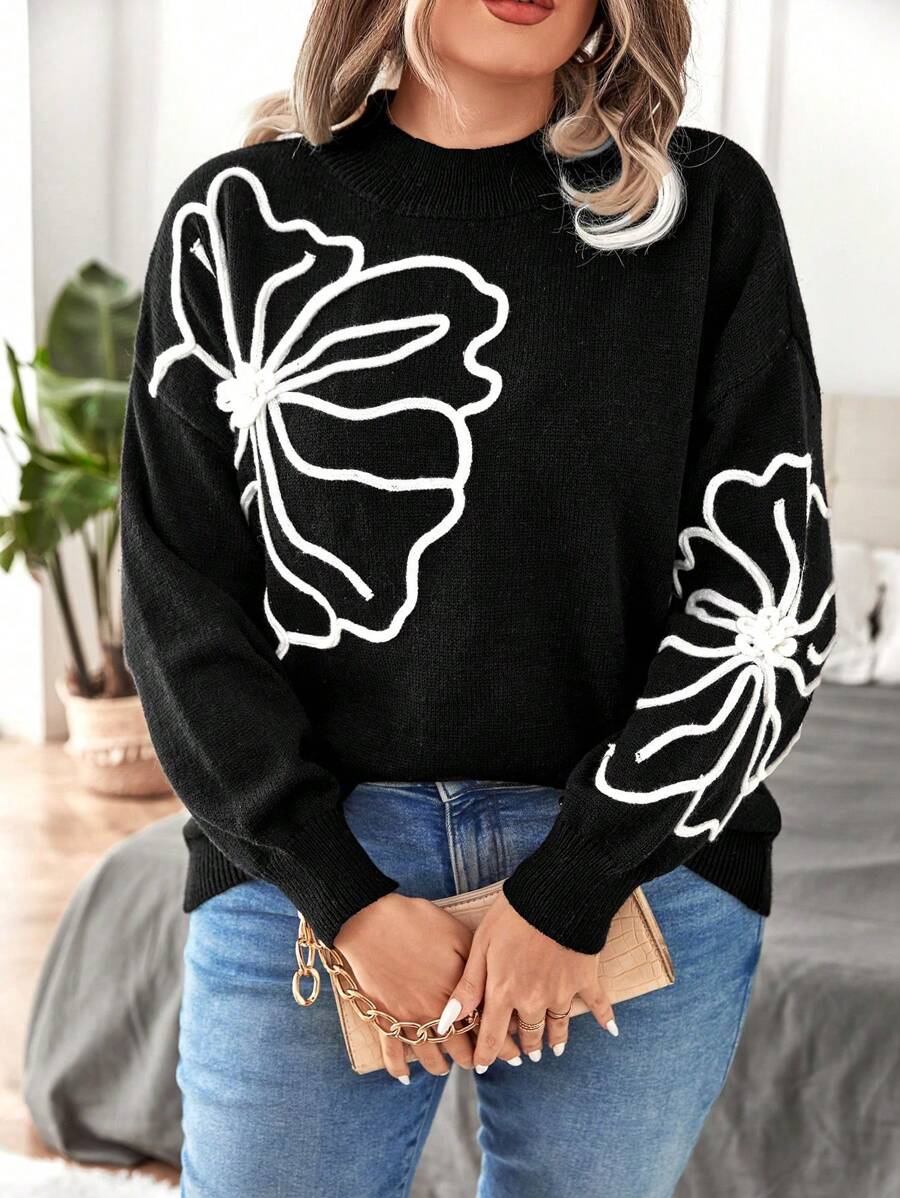 Floral Pattern Elegant Sweater