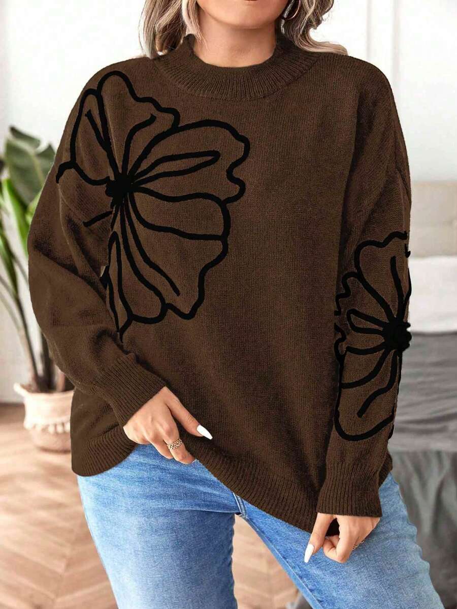 Floral Pattern Elegant Sweater