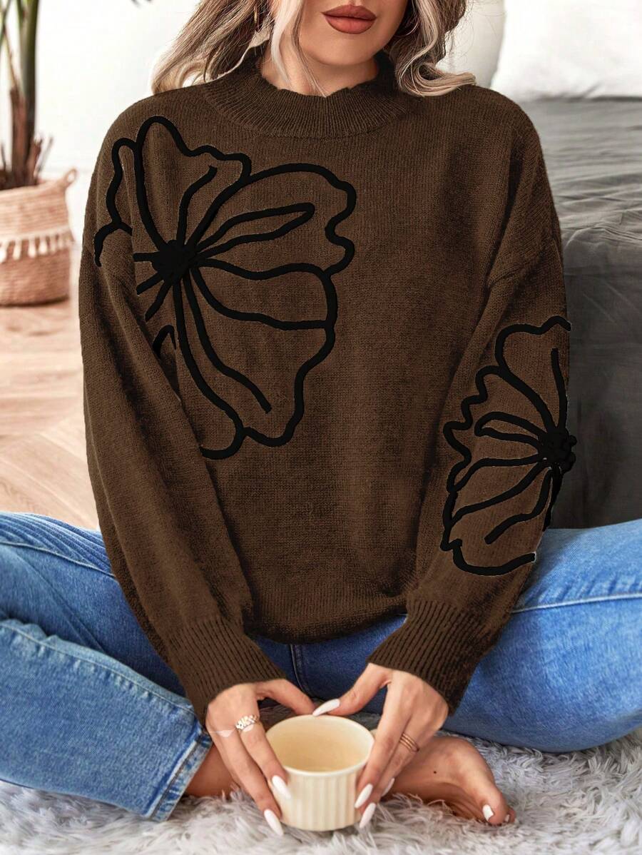 Floral Pattern Elegant Sweater