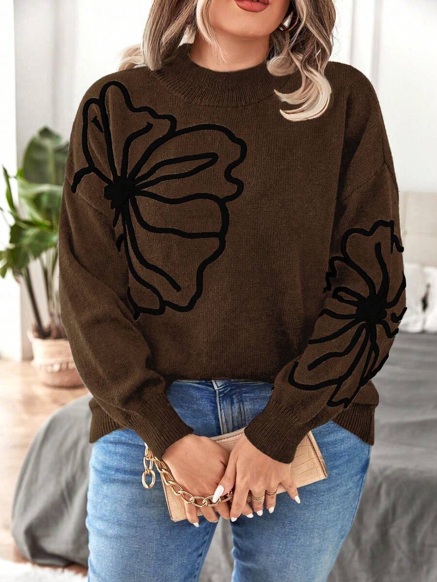 Floral Pattern Elegant Sweater