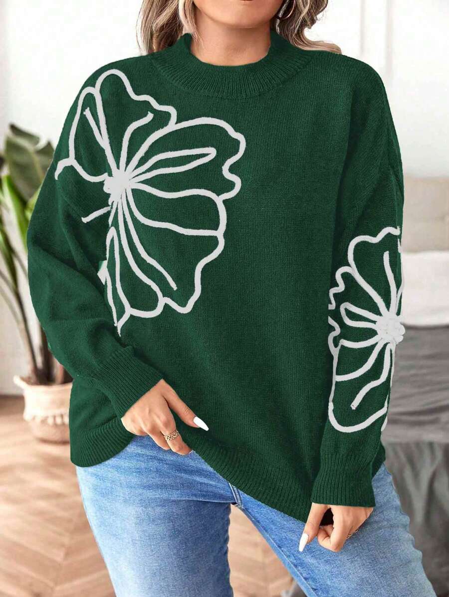 Floral Pattern Elegant Sweater