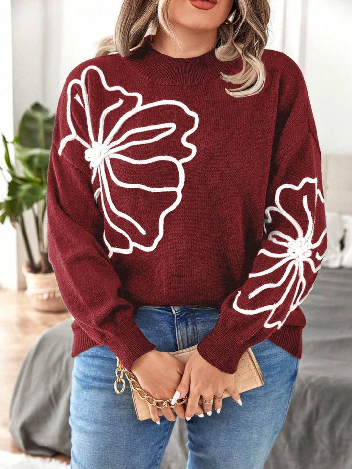 Floral Pattern Elegant Sweater