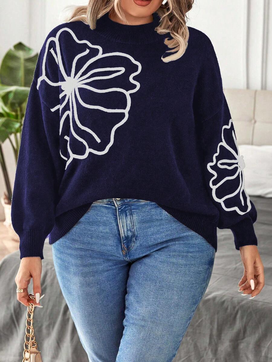 Floral Pattern Elegant Sweater