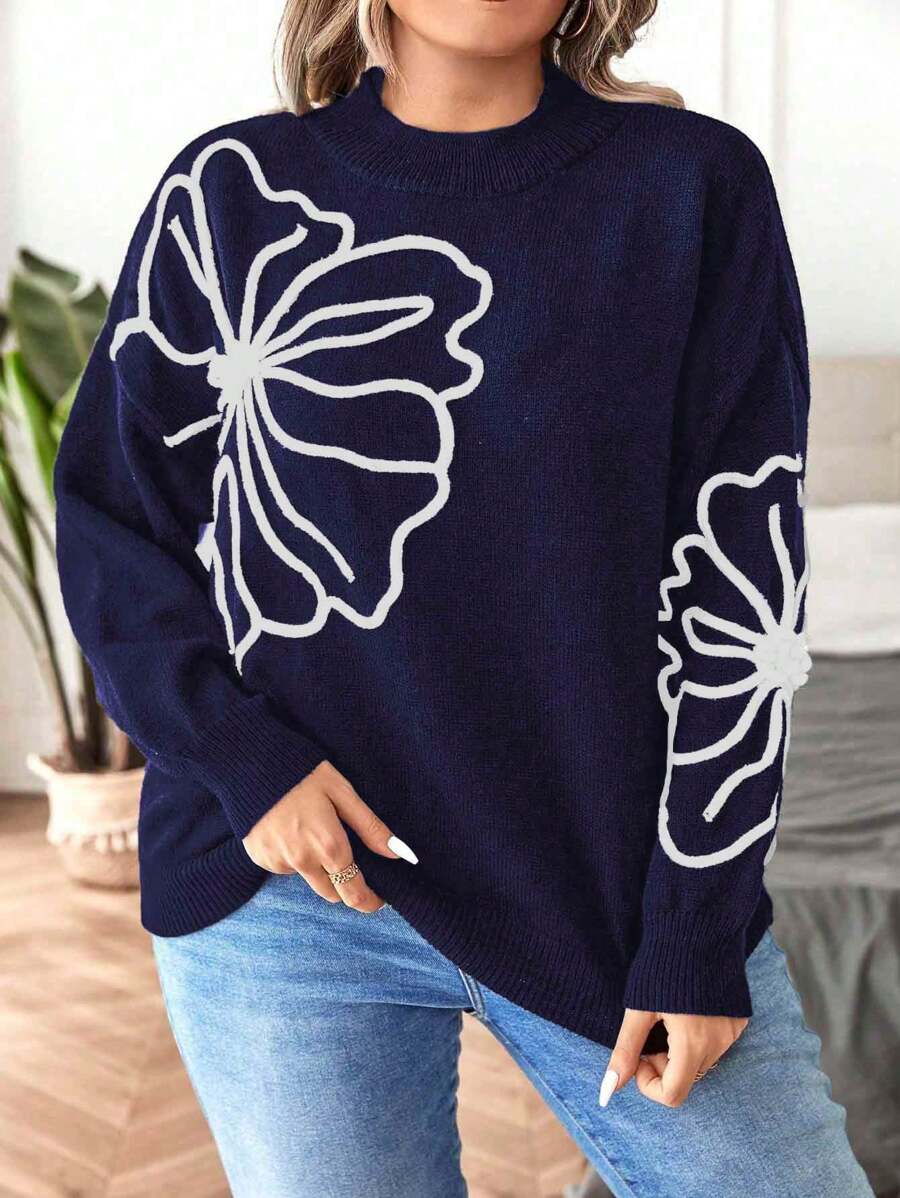 Floral Pattern Elegant Sweater