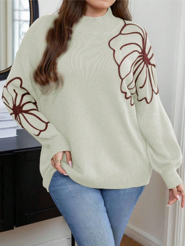 Floral Pattern Plus Long Sleeve Sweater