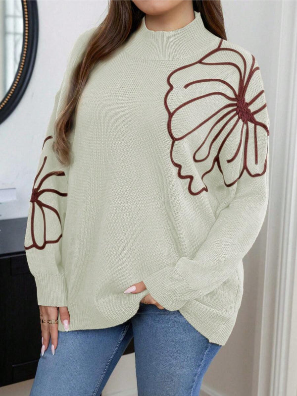 Floral Pattern Plus Long Sleeve Sweater