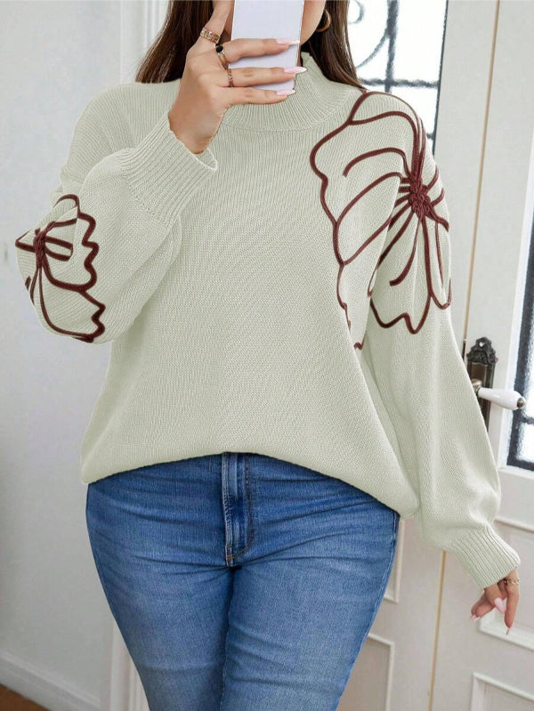 Floral Pattern Plus Long Sleeve Sweater