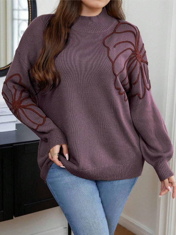 Floral Pattern Plus Long Sleeve Sweater