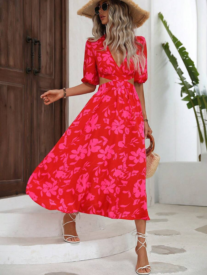Barbie Floral Print Cut Out Plunging Dress